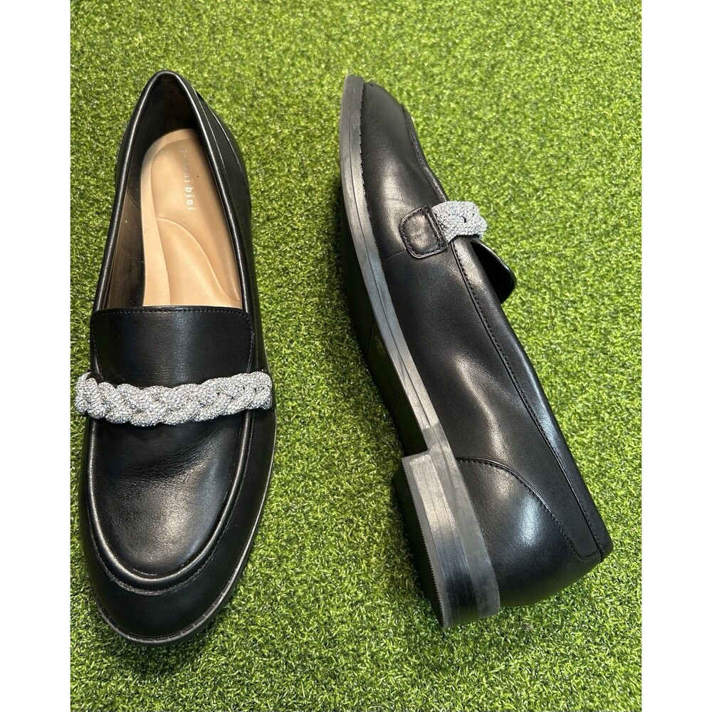 Gianni bini Women’s Black Leather Loafer Size 9.5 Rhinestone Accents